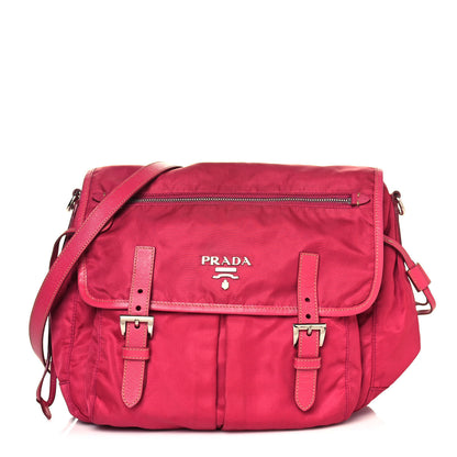 Prada Tessuto Nylon Saffiano Messenger Bag Fuxia 1 of 17