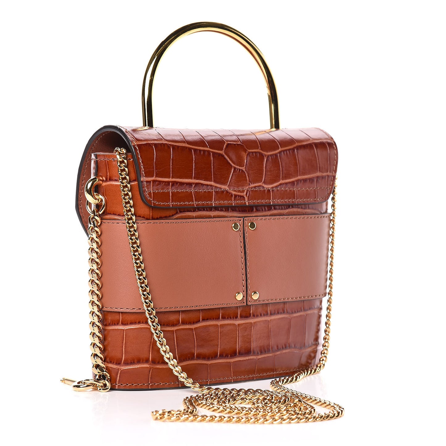 Calfskin Crocodile Embossed Small Aby Lock Chestnut Brown