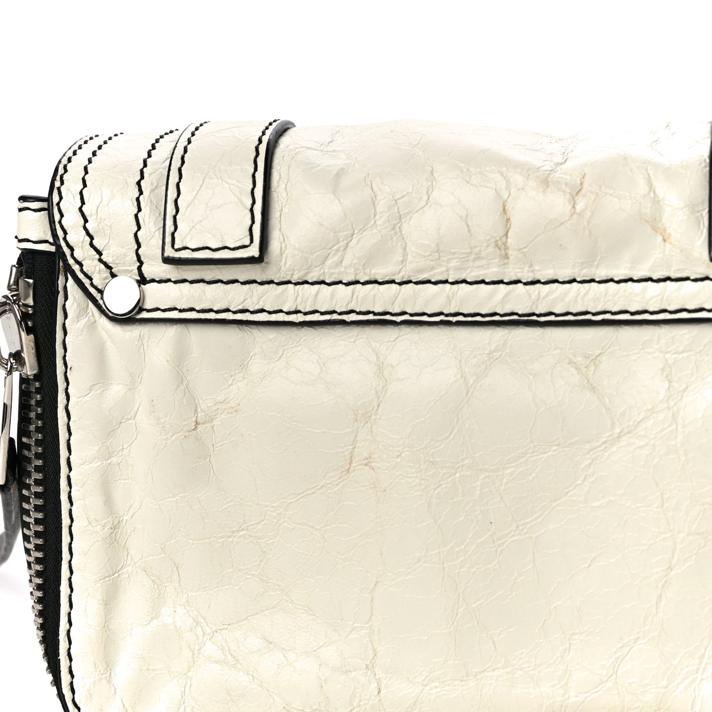 Crinkled Calfskin PS1 Mini Zip Crossbody White