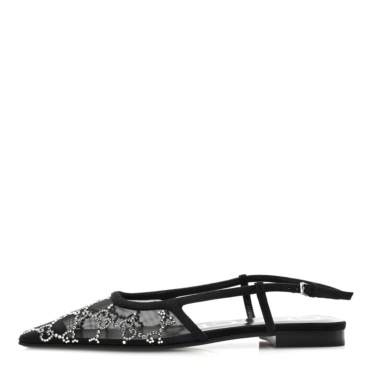 Suede Mesh Crystal GG Monogram Slingback Ballet Flats 37 Black