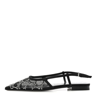 Gucci Suede Mesh Crystal GG Monogram Slingback Ballet Flats 37 Black 1 of 7