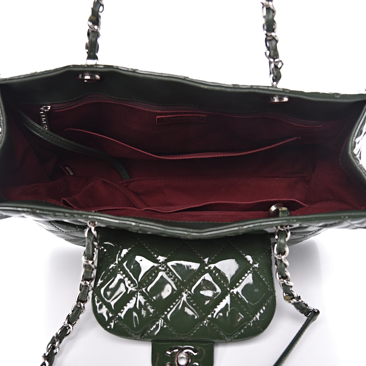 Patent Quilted Large Coco Shine Shopping Tote Dark Green