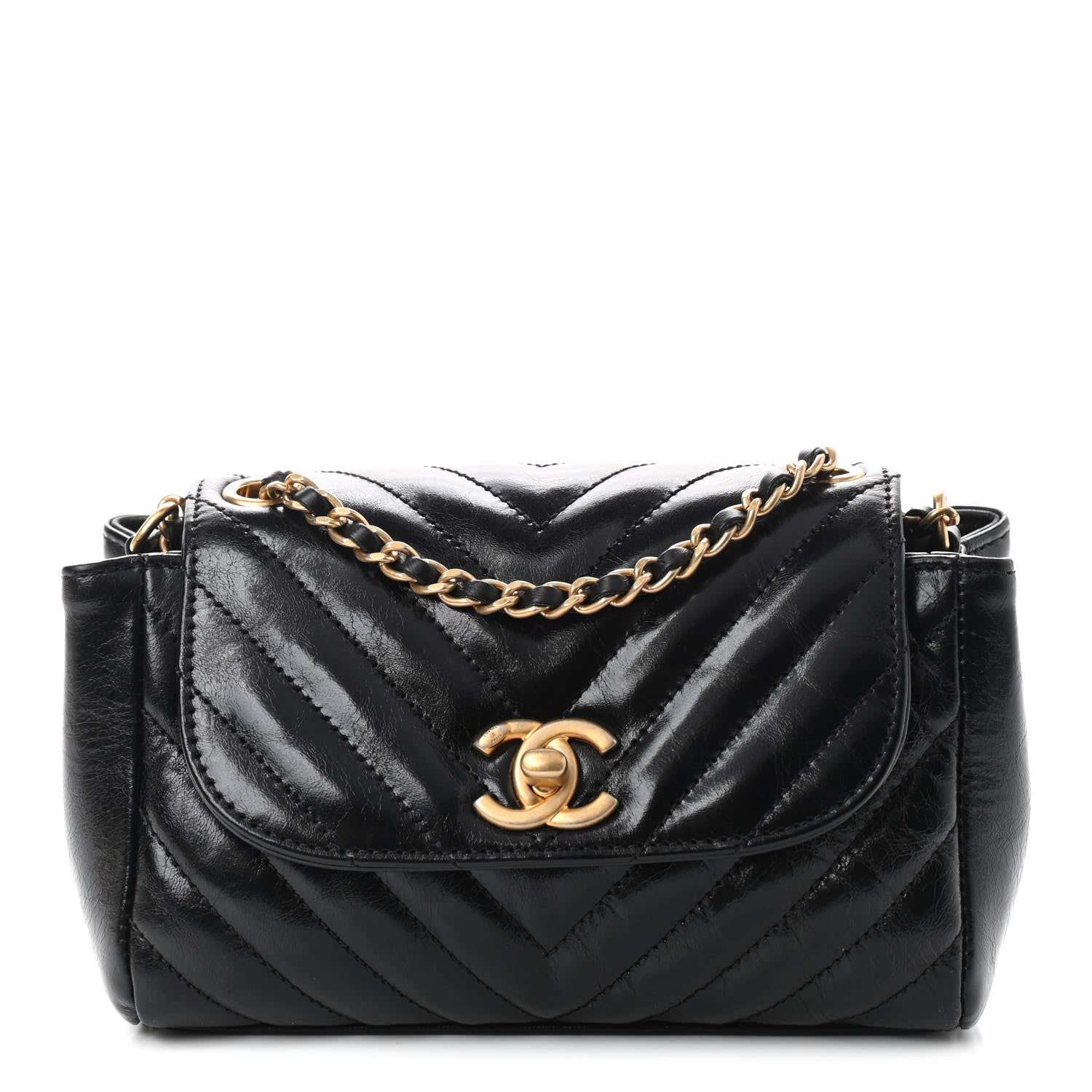 Chanel Glazed Calfskin Chevron Quilted Small Hampton Flap Black 1 of 9