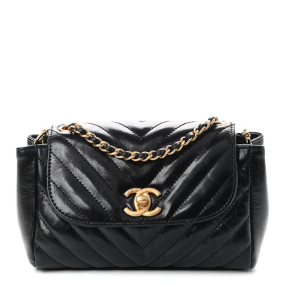 Chanel Glazed Calfskin Chevron Quilted Small Hampton Flap Black 1 of 9