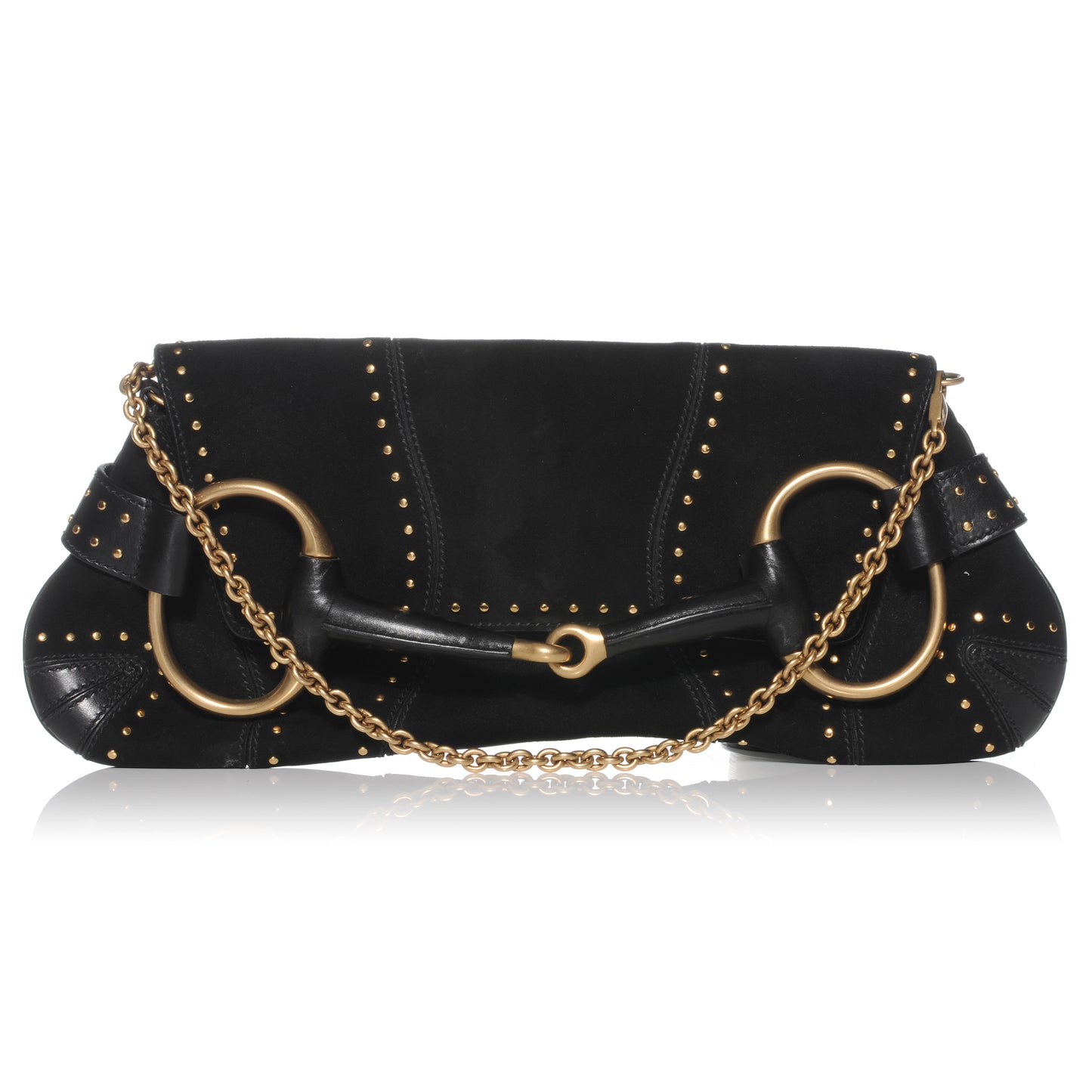 Suede Studded Horsebit Clutch Bag Black