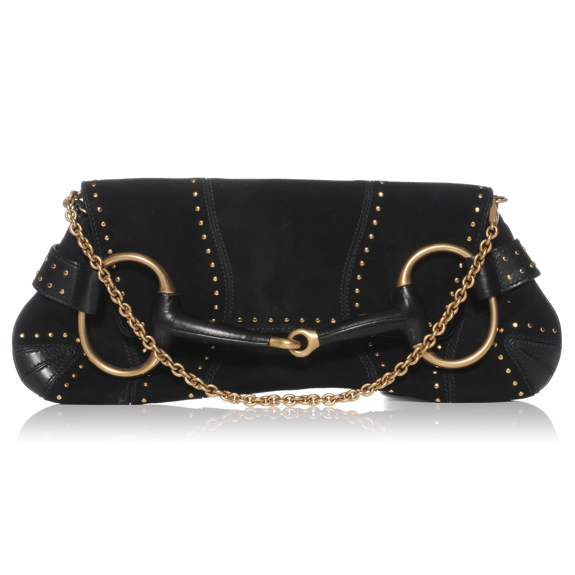 Gucci Suede Studded Horsebit Clutch Bag Black 1 of 7