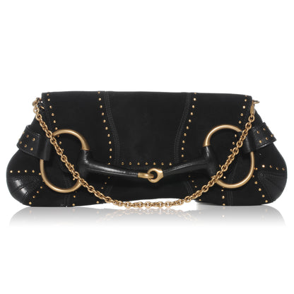Gucci Suede Studded Horsebit Clutch Bag Black 1 of 7
