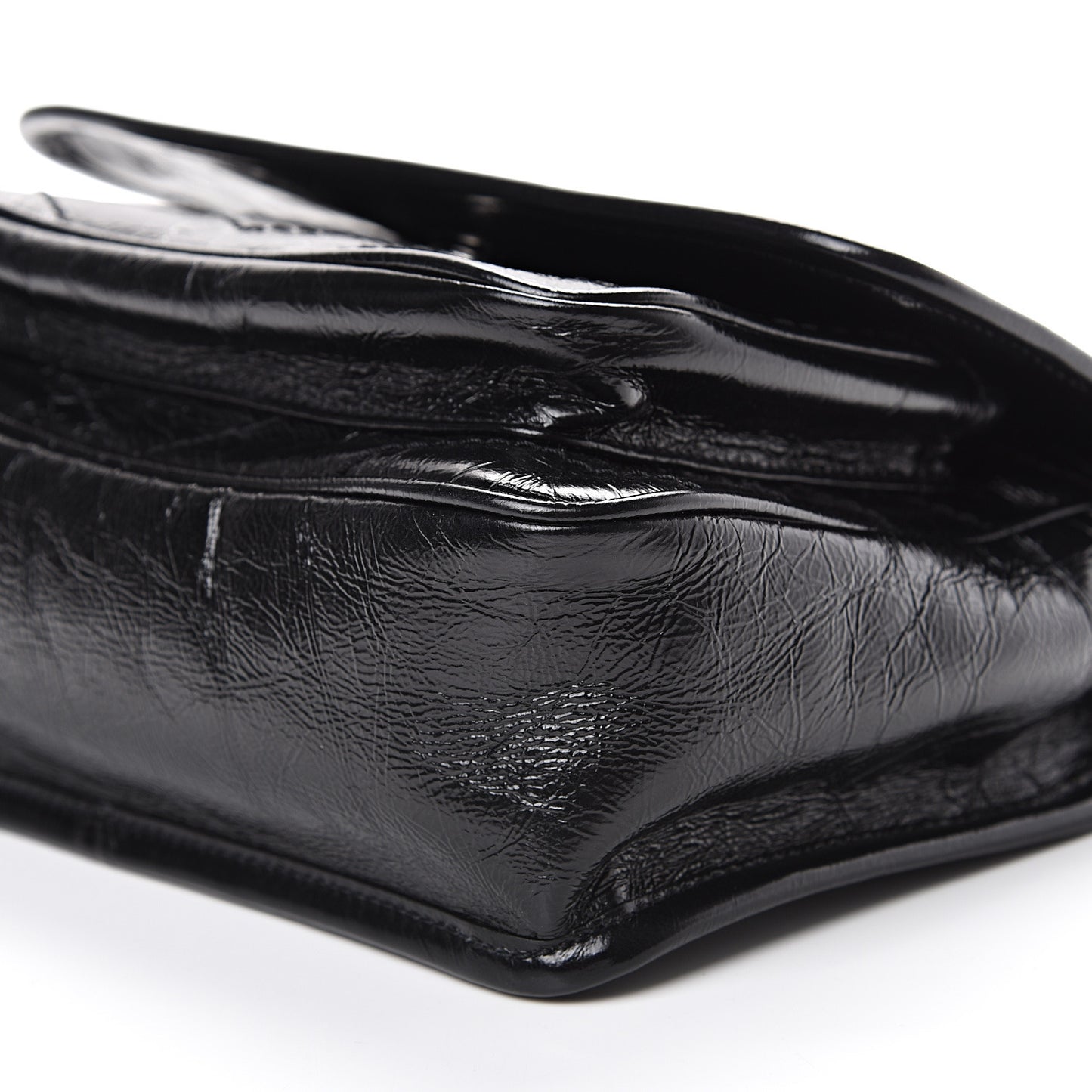 Crinkled Calfskin Matelasse Monogram Baby Niki Chain Satchel Black
