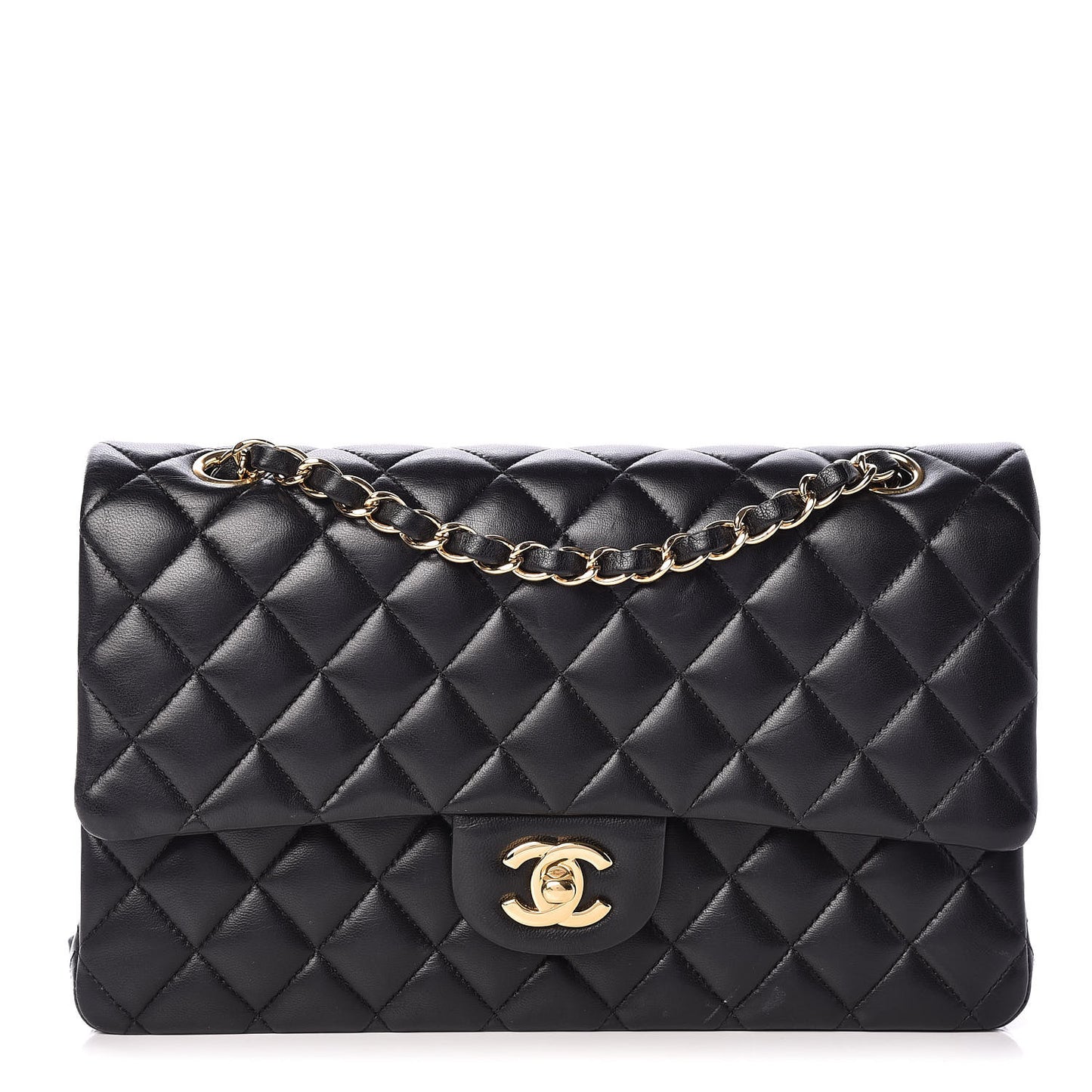 Lambskin Quilted Medium Double Flap Black