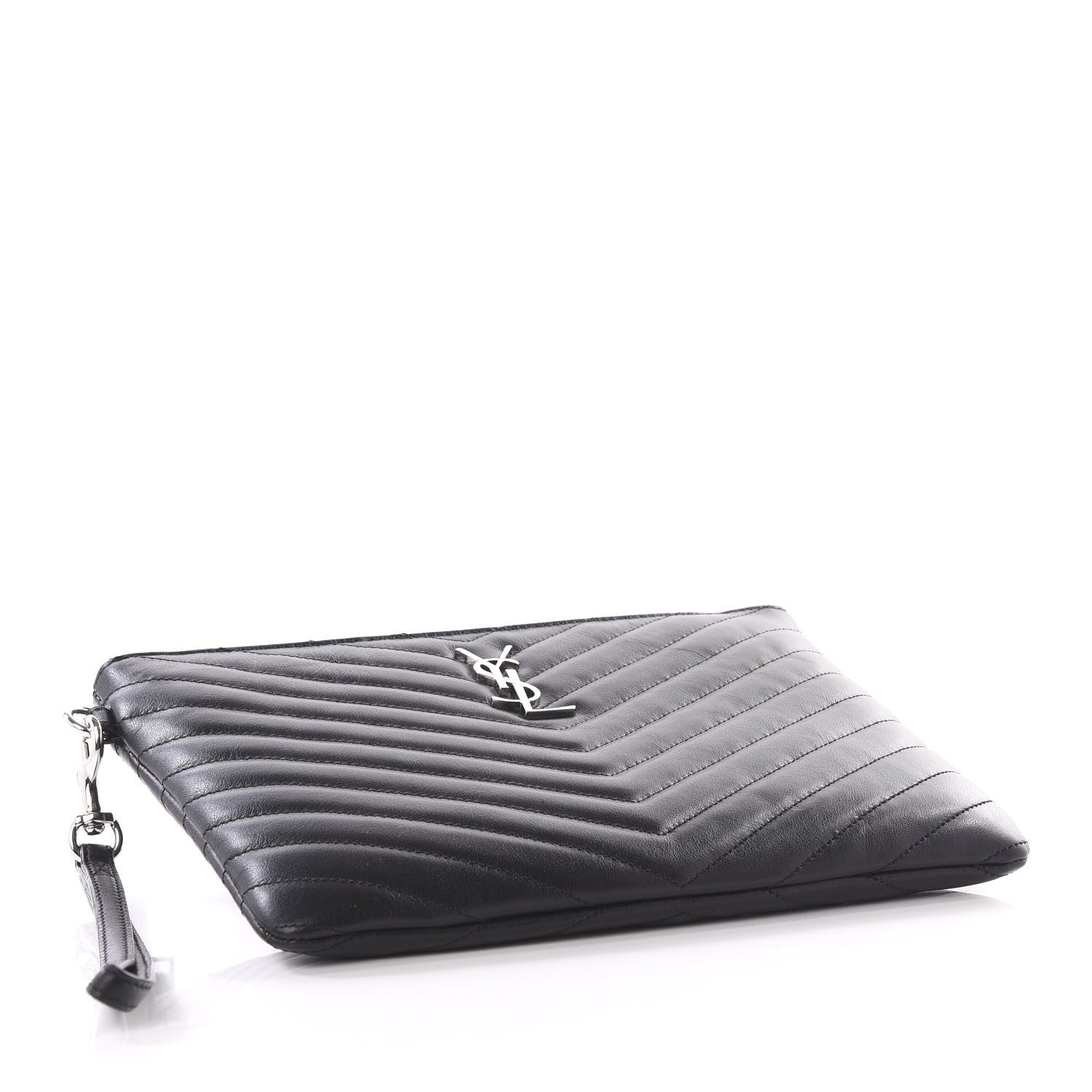 Saint Laurent Calfskin Matelasse Chevron Monogram A5 Wristlet Black 3 of 9