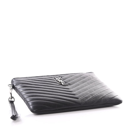 Saint Laurent Calfskin Matelasse Chevron Monogram A5 Wristlet Black 3 of 9