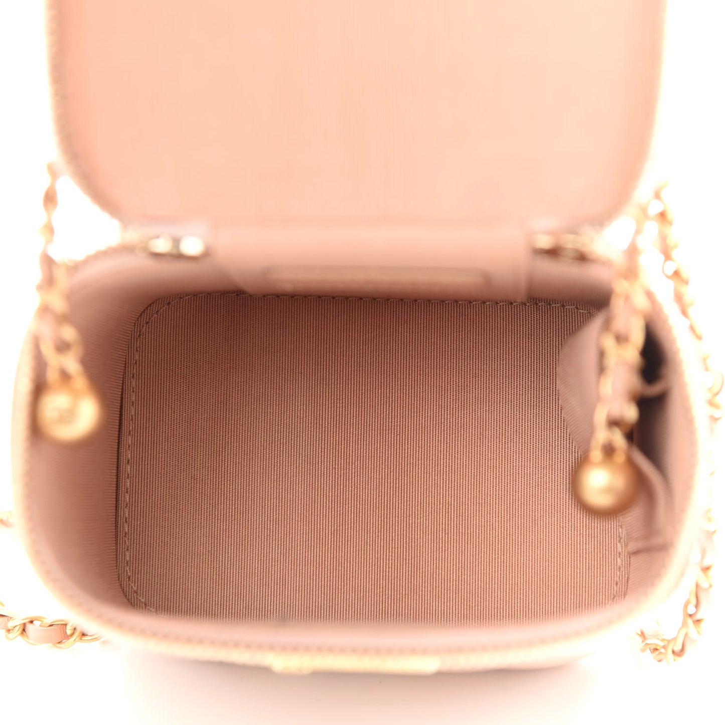 Calfskin Quilted Mini Perfect Fit Vanity Case With Chain Beige