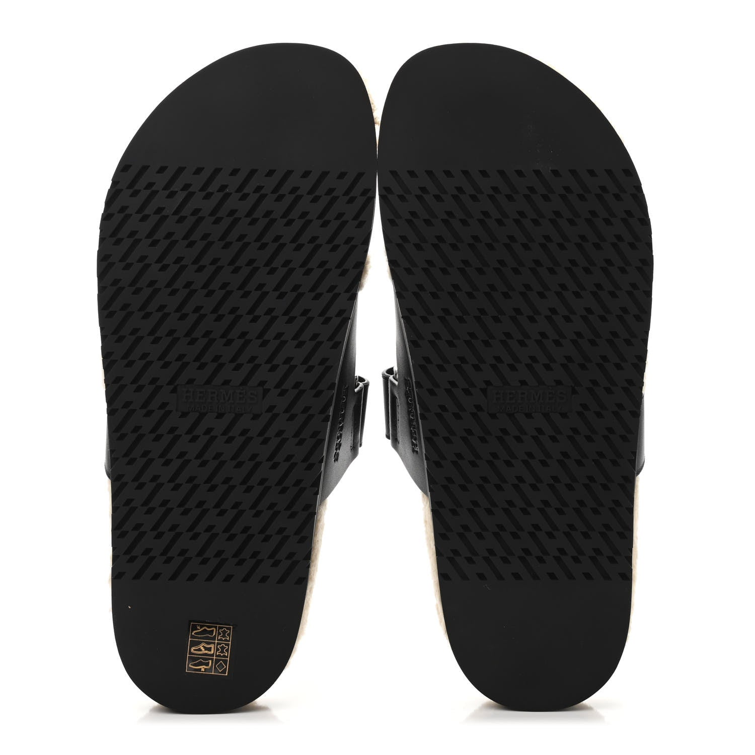 Hermes Calfskin Woolskin Mens Chypre Sandals 43 Black Ecru 4 of 4