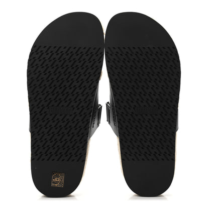Hermes Calfskin Woolskin Mens Chypre Sandals 43 Black Ecru 4 of 4
