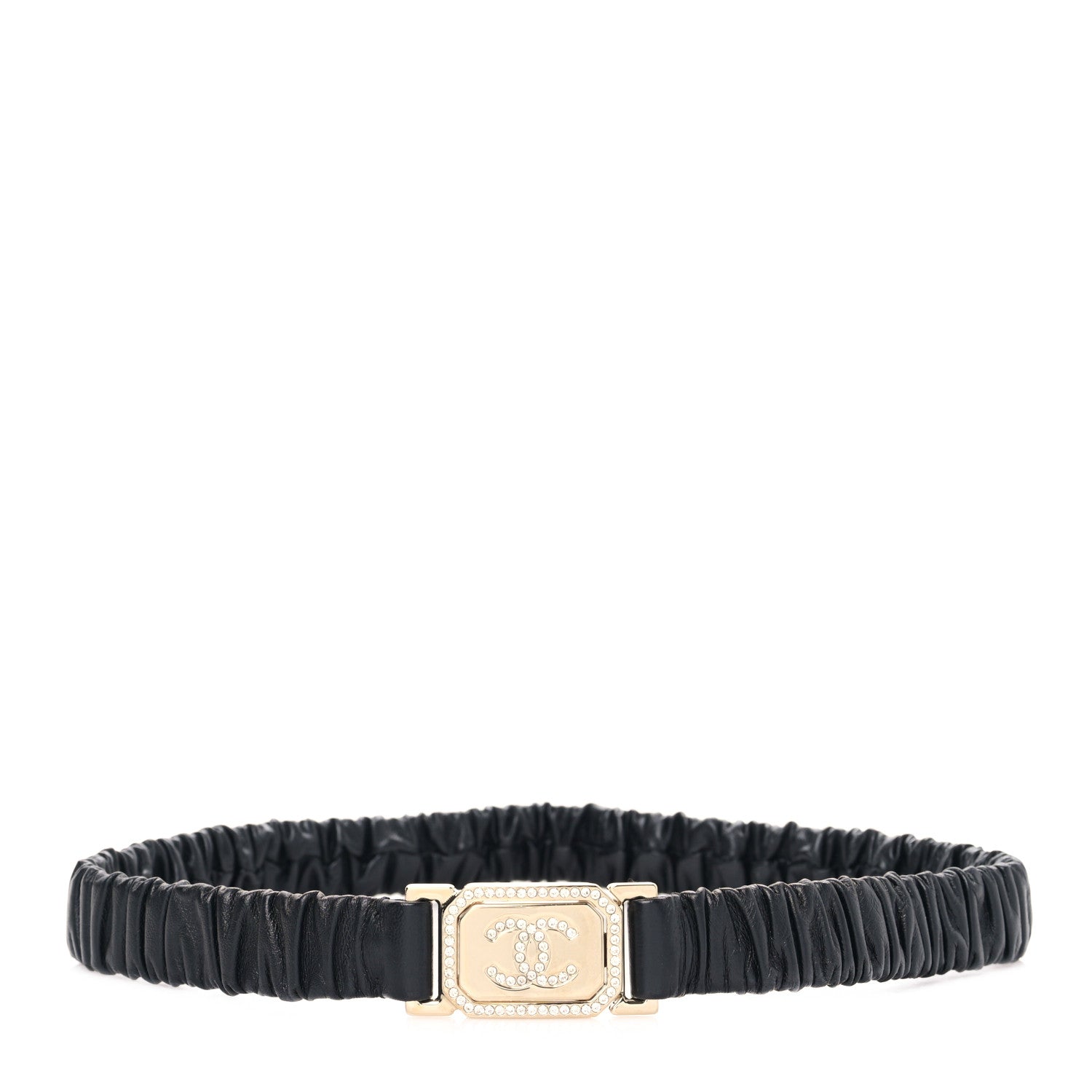 Chanel Lambskin Ruched Crystal CC Belt 70 28 Black 1 of 3