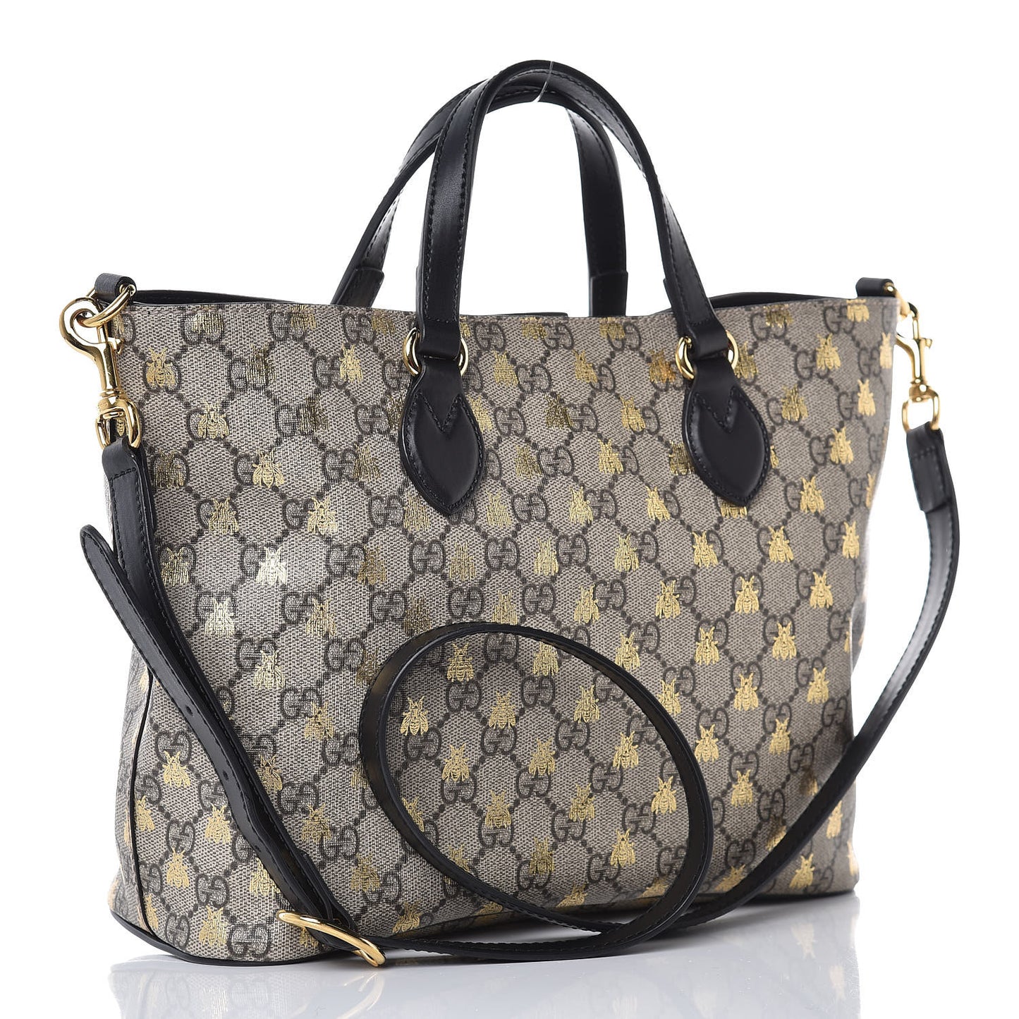 Soft GG Supreme Monogram Bees Small Crossbody Tote Beige Oro Black