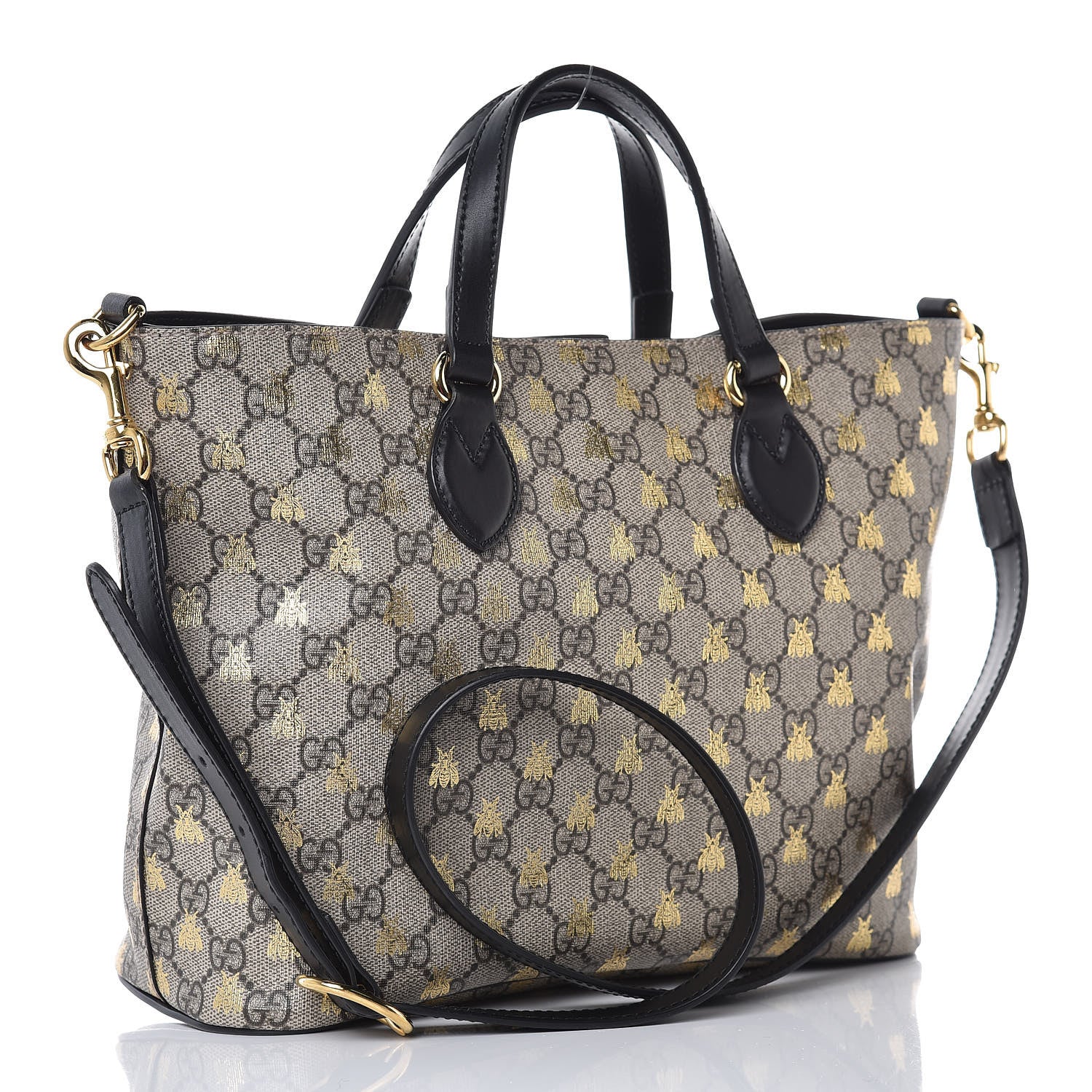 Gucci Soft GG Supreme Monogram Bees Small Crossbody Tote Beige Oro Black 3 of 7