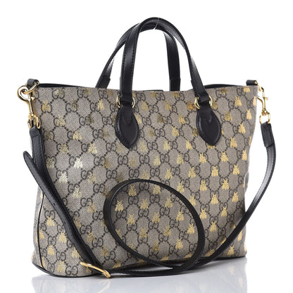 Gucci Soft GG Supreme Monogram Bees Small Crossbody Tote Beige Oro Black 3 of 7