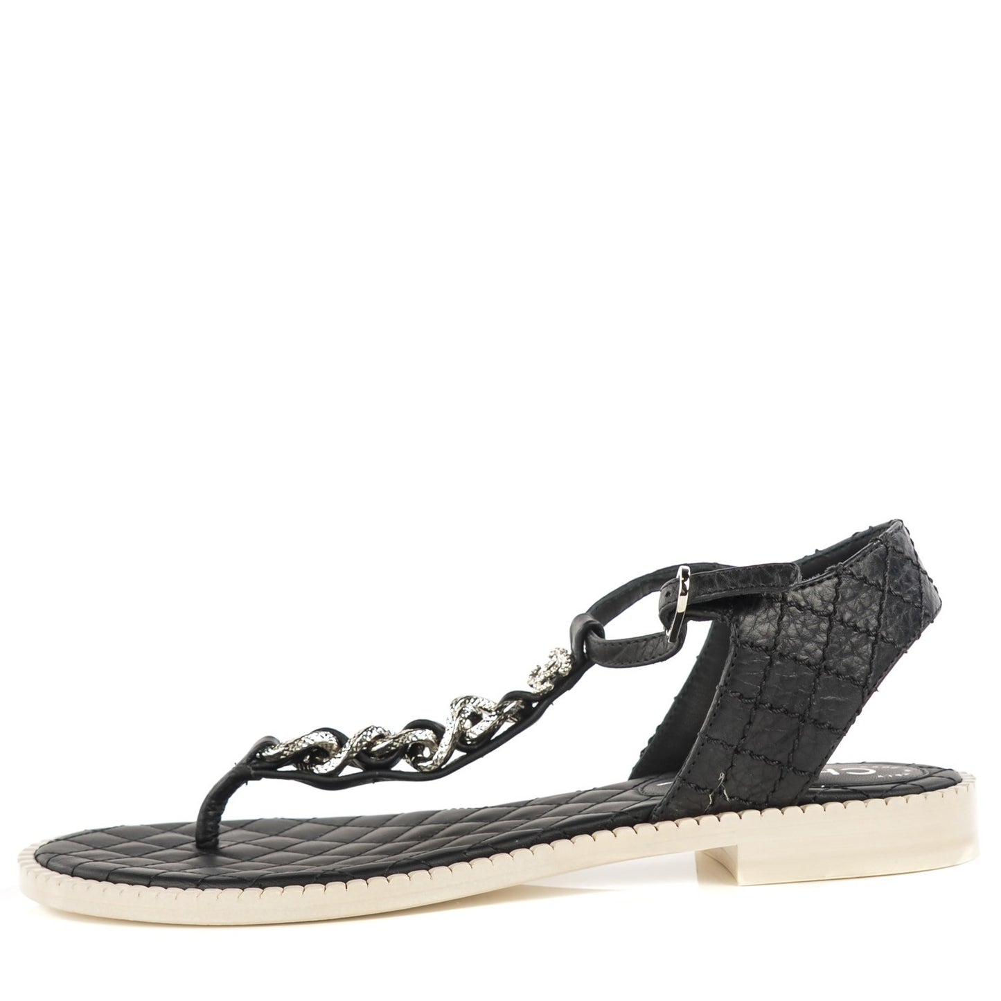 Calfskin CC Chain Thong Sandals 37.5 Black