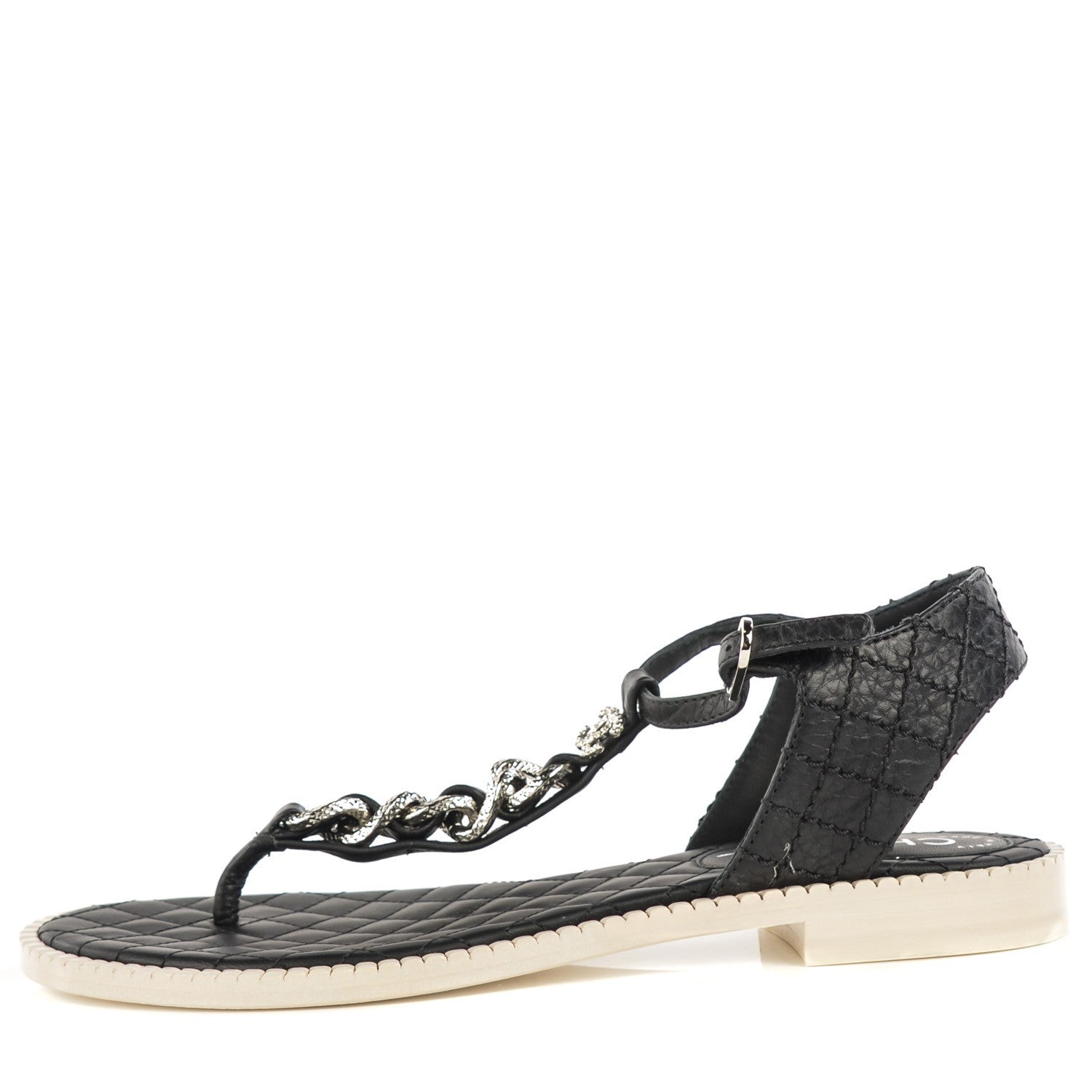 Chanel Calfskin CC Chain Thong Sandals 37.5 Black 1 of 7