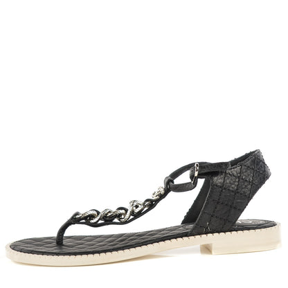Chanel Calfskin CC Chain Thong Sandals 37.5 Black 1 of 7