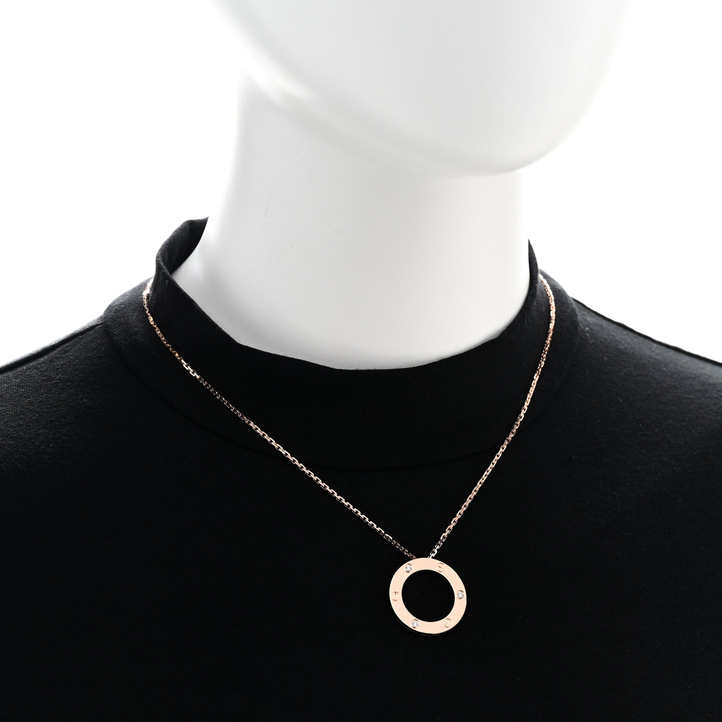 18K Pink Gold 3 Diamonds LOVE Pendant Necklace