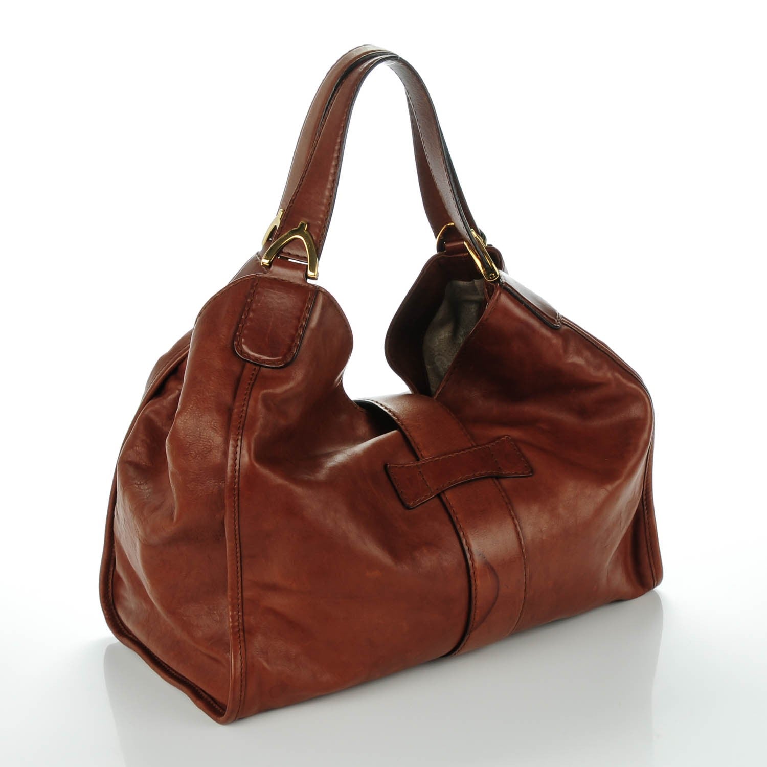 Gucci Washed Calfskin Medium Soft Stirrup Shoulder Bag Brown 3 of 8