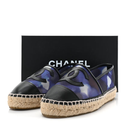 Chanel Mesh Lambskin Check Print CC Espadrilles 38 Blue Black White 11 of 11
