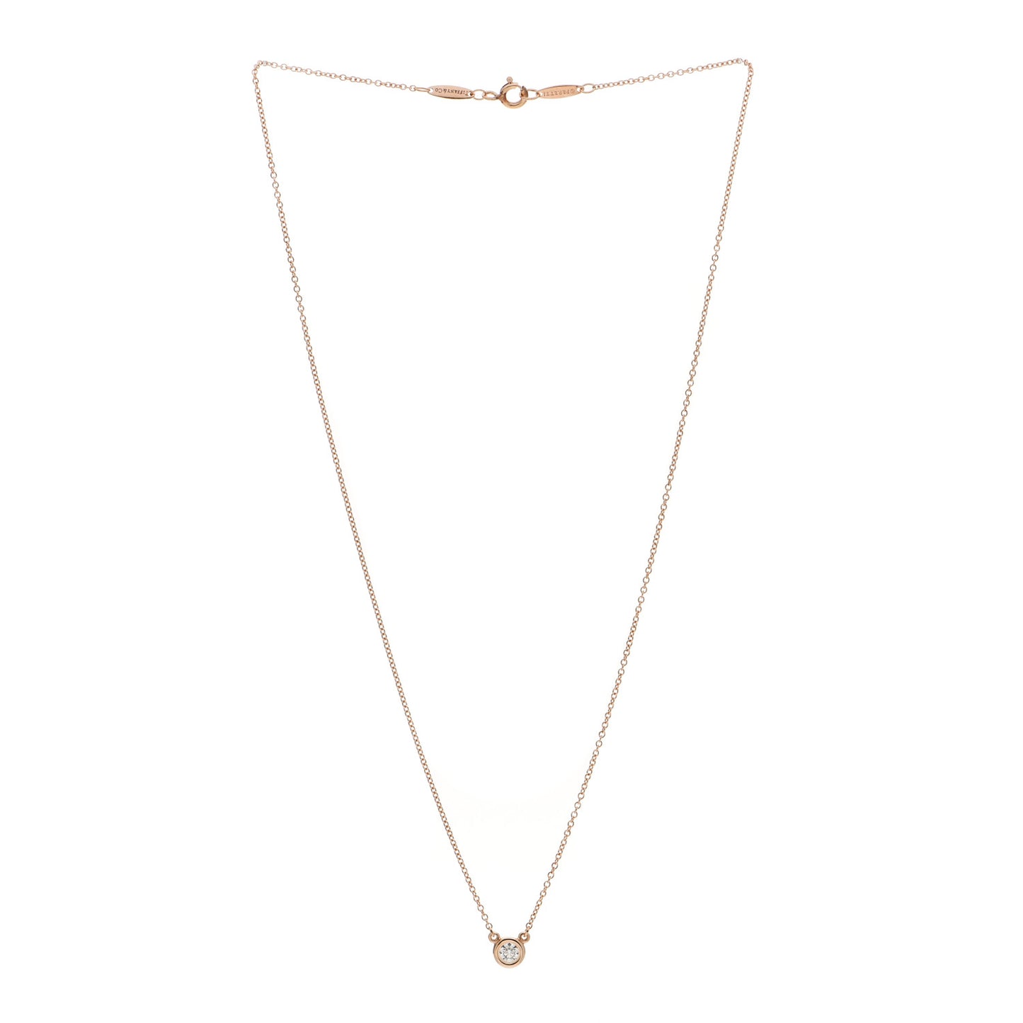 18K Rose Gold Diamond .17ct Elsa Peretti Diamonds by the Yard Pendant Necklace
