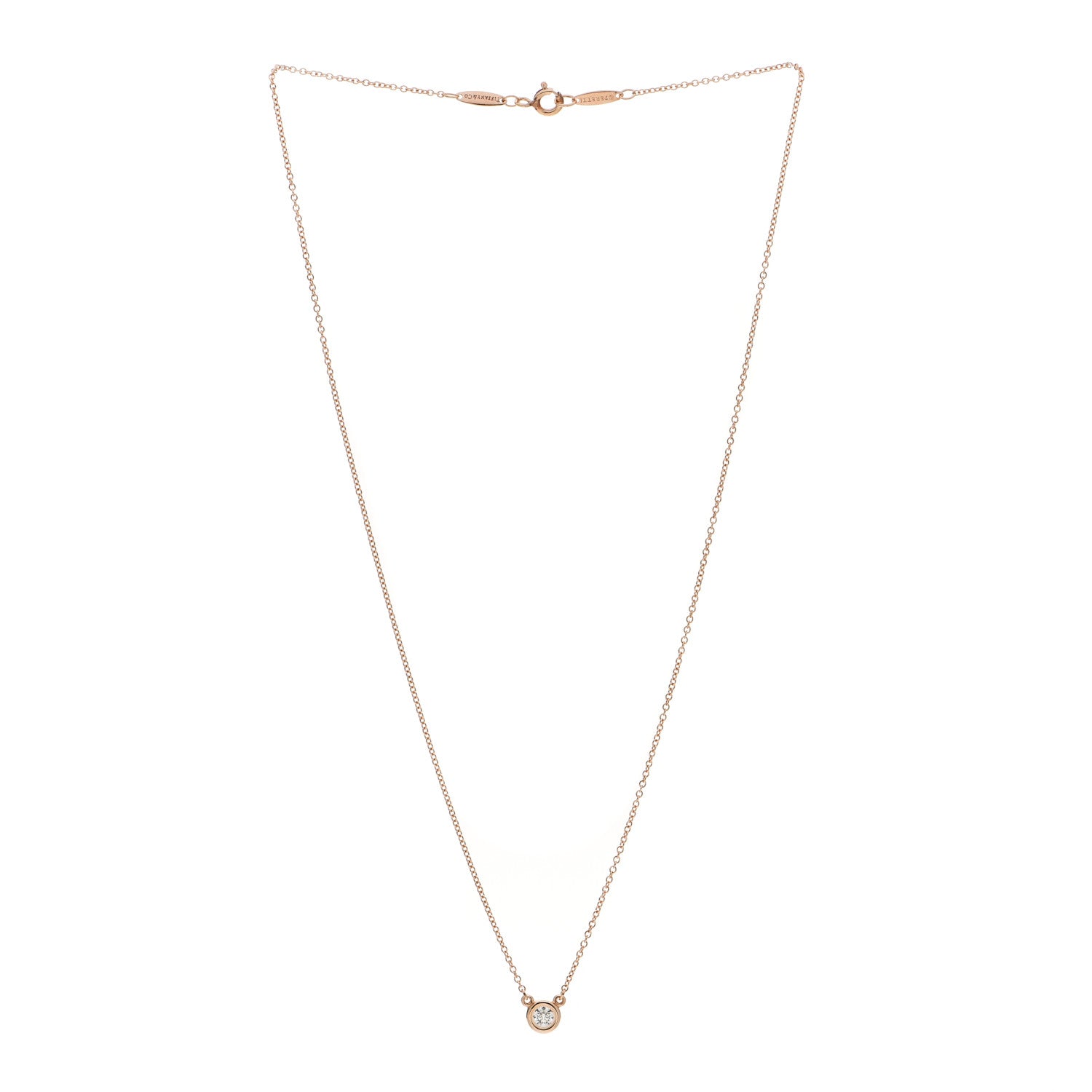 Tiffany 18K Rose Gold Diamond .17ct Elsa Peretti Diamonds by the Yard Pendant Necklace 2 of 7