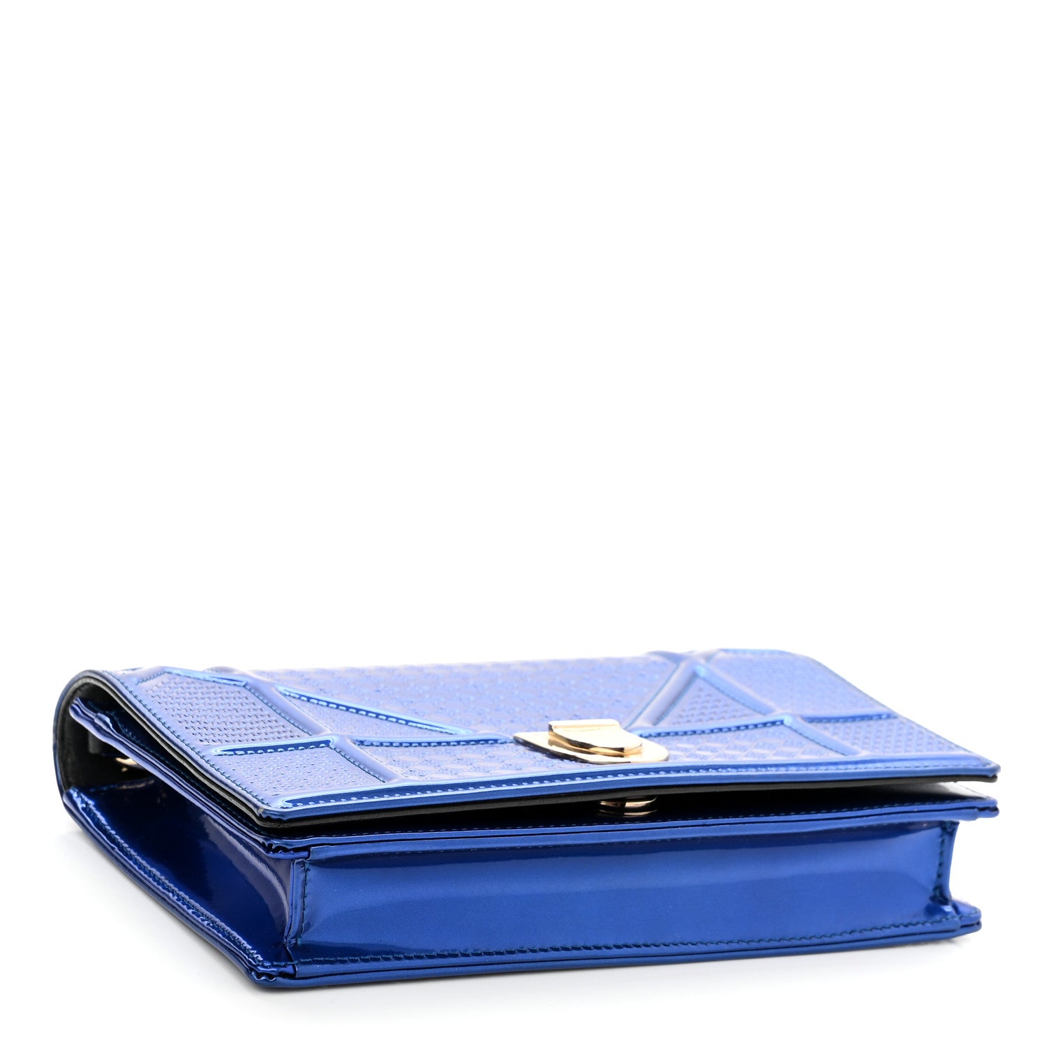 Christian Dior Metallic Patent Micro-Cannage Diorama Wallet on Chain Pouch Mirror Blue 4 of 9