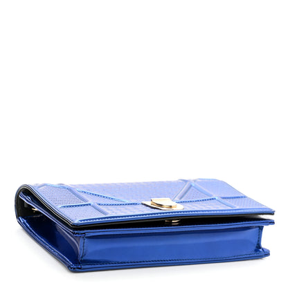 Christian Dior Metallic Patent Micro-Cannage Diorama Wallet on Chain Pouch Mirror Blue 4 of 9