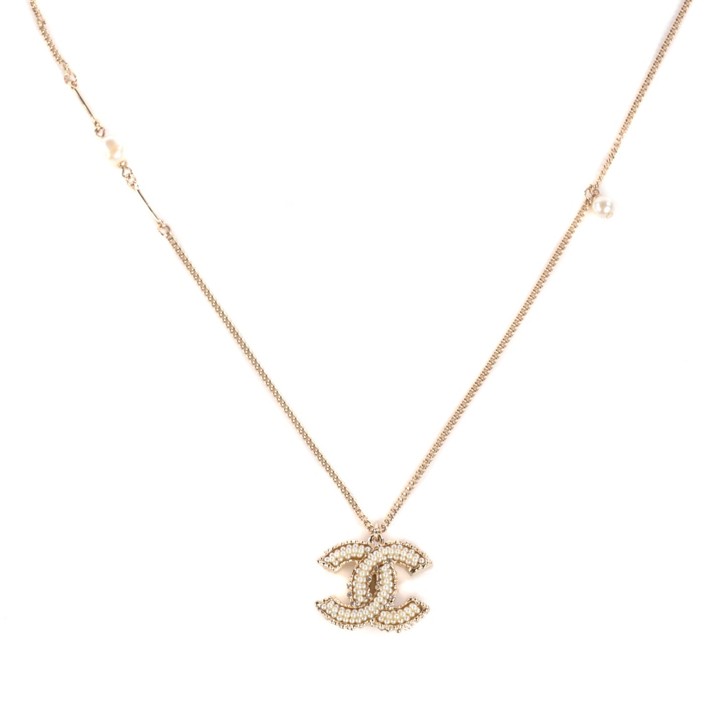 Pearl CC Pendant Necklace Gold