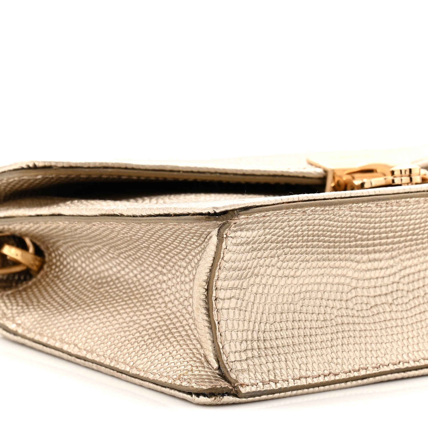 Miu Miu Metallic Vitello Lizard Embossed Confidential Chain Shoulder Bag Pirite 8 of 10