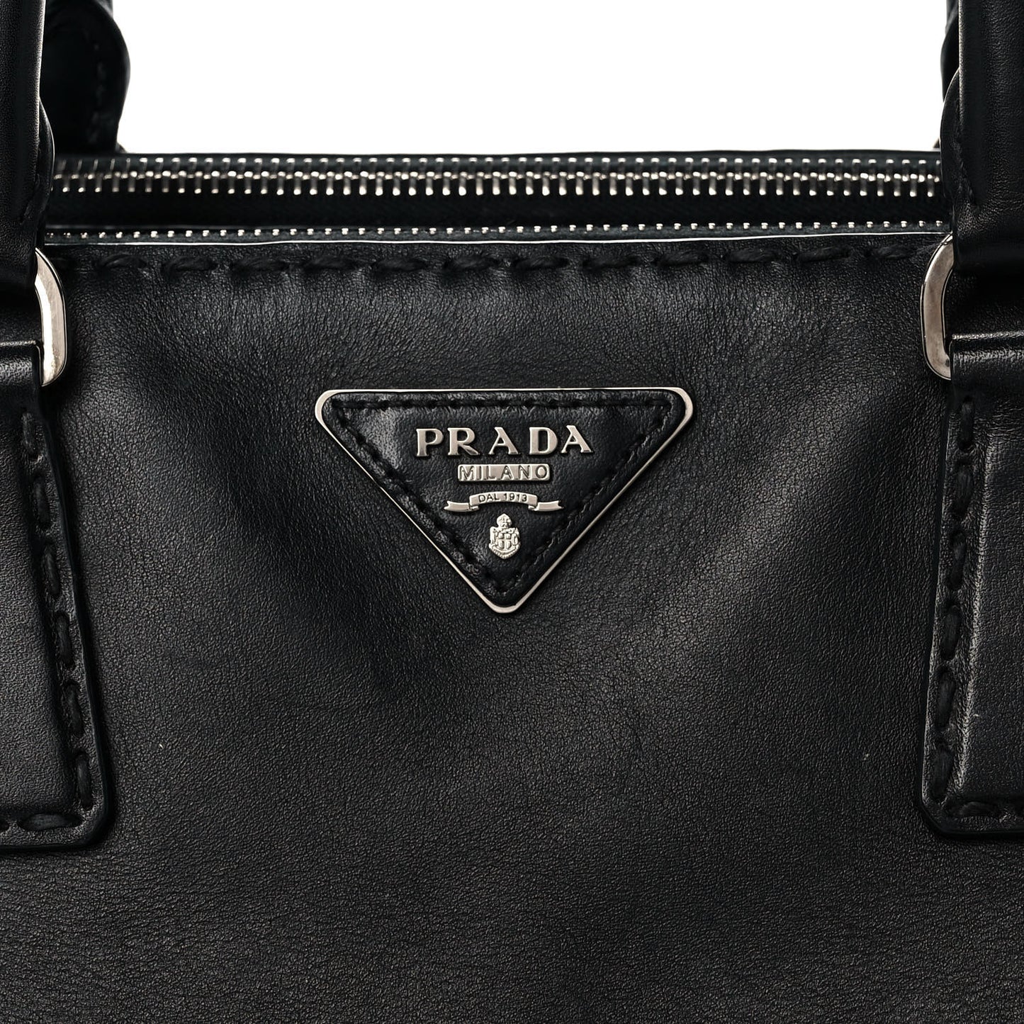 City Calf Hand Stitched Medium Galleria Double Zip Tote Black