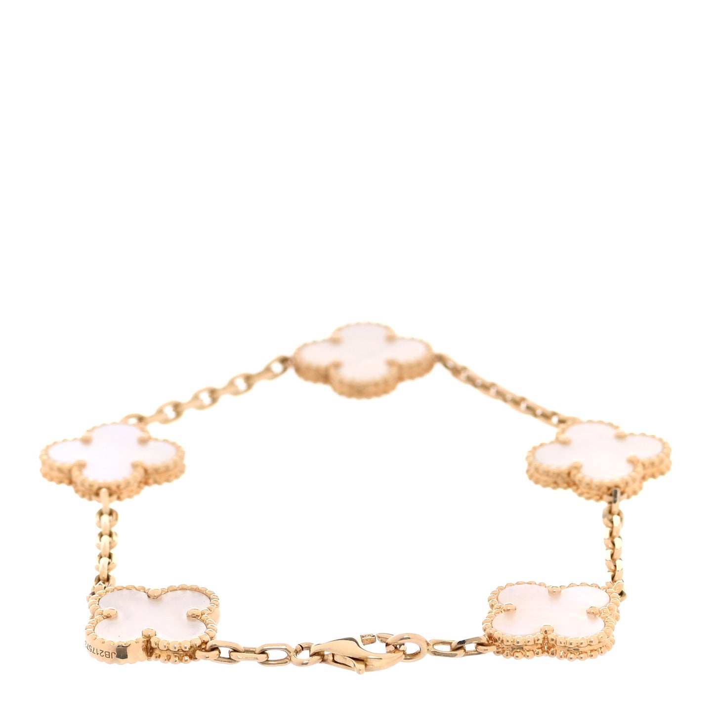 18K Yellow Gold Mother of Pearl 5 Motifs Vintage Alhambra Bracelet