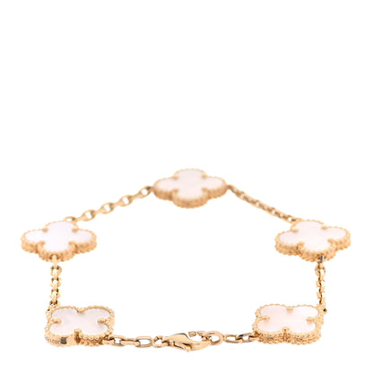 Van Cleef & Arpels 18K Yellow Gold Mother of Pearl 5 Motifs Vintage Alhambra Bracelet 2 of 5