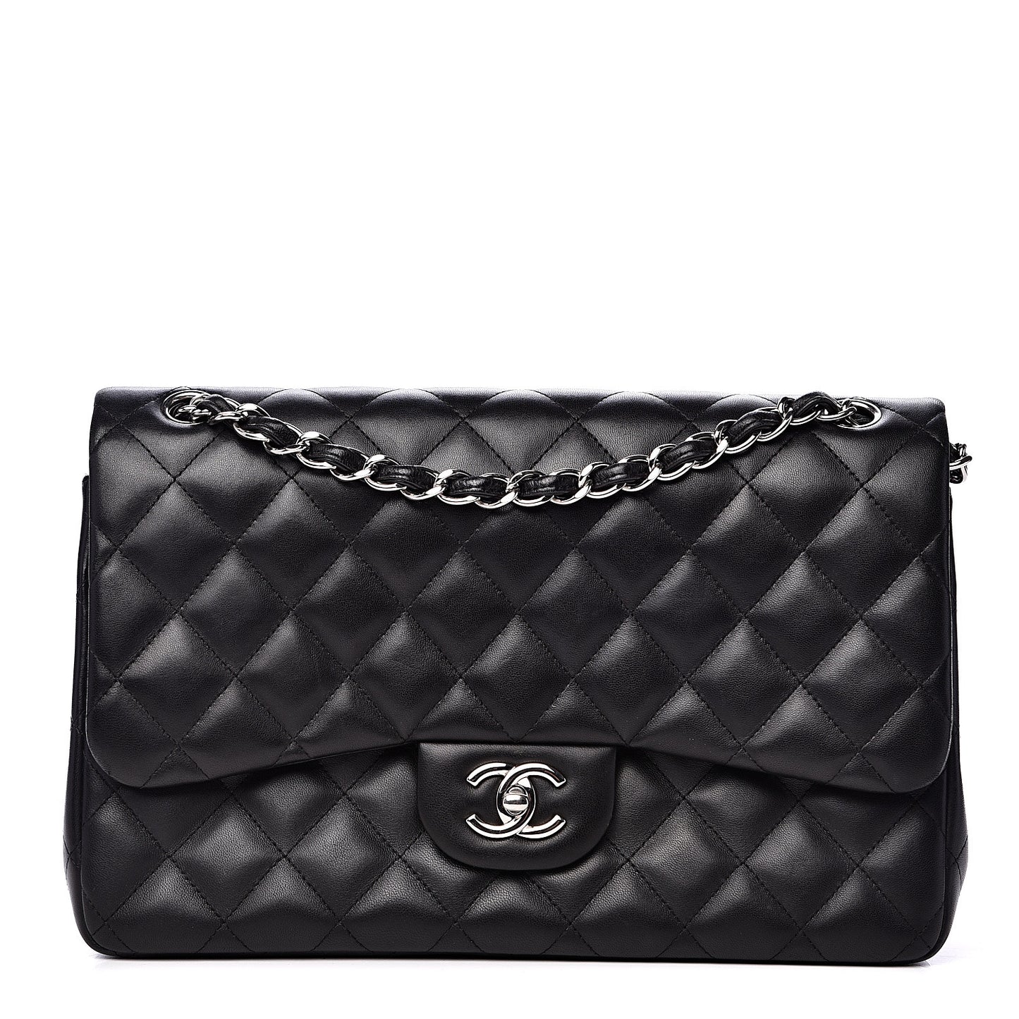 Lambskin Quilted Jumbo Double Flap Black