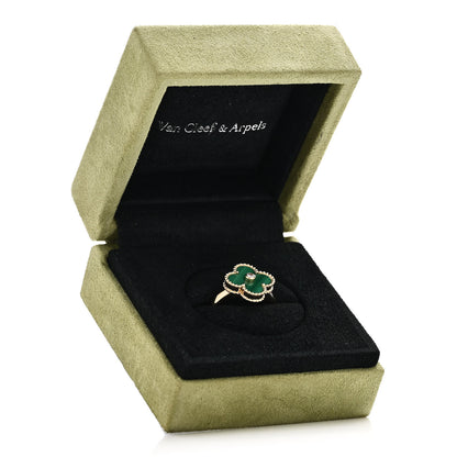 Van Cleef & Arpels 18K Yellow Gold Diamond Malachite Vintage Alhambra Ring 55 7.25 6 of 6