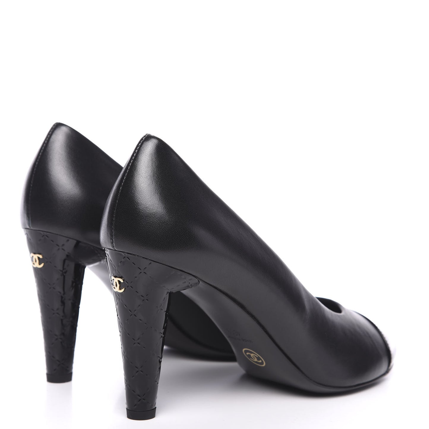 Lambskin Calfskin Patent Cap Toe CC Pumps 40.5 Black