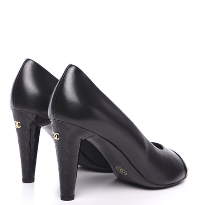 Chanel Lambskin Calfskin Patent Cap Toe CC Pumps 40.5 Black 4 of 12
