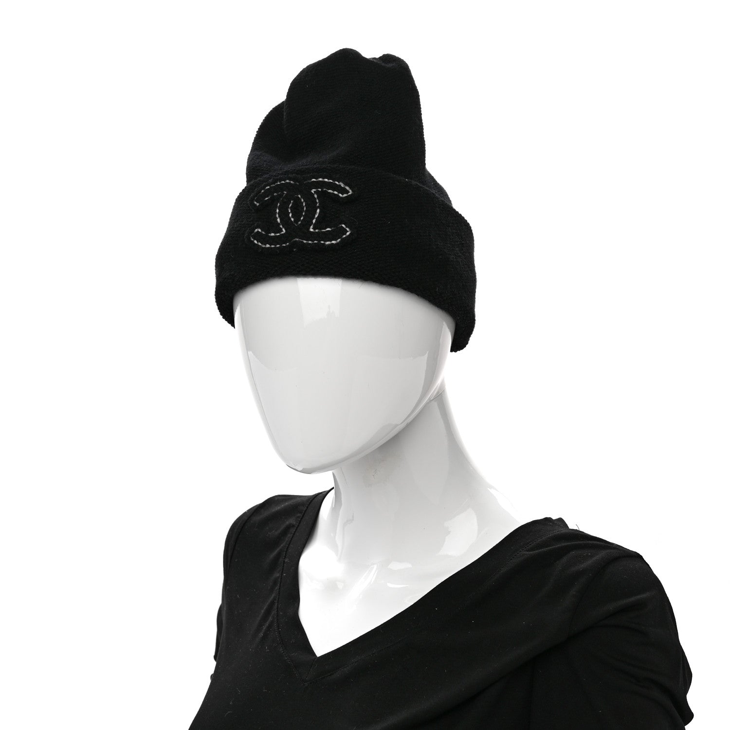 Chanel Cashmere CC Beanie Hat Black 3 of 4