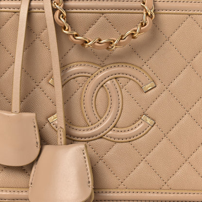 Chanel Caviar Quilted Medium CC Filigree Vanity Case Beige Beige 8 of 14
