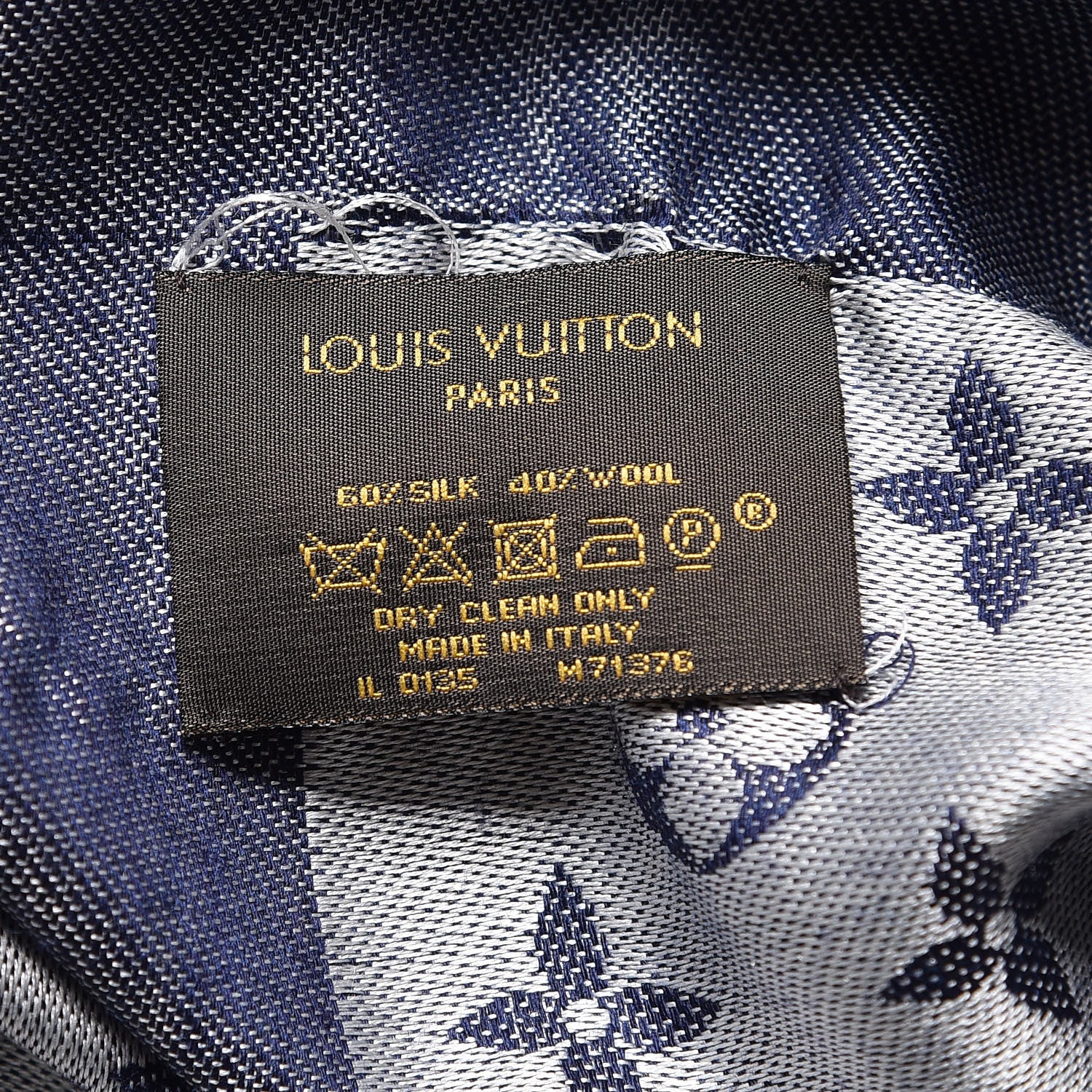 Louis Vuitton Silk Wool Monogram Denim Shawl Blue 3 of 4
