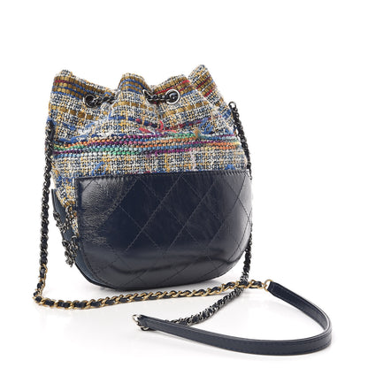 Chanel Tweed Calfskin Quilted Small Gabrielle Bucket Blue Multicolor 3 of 11