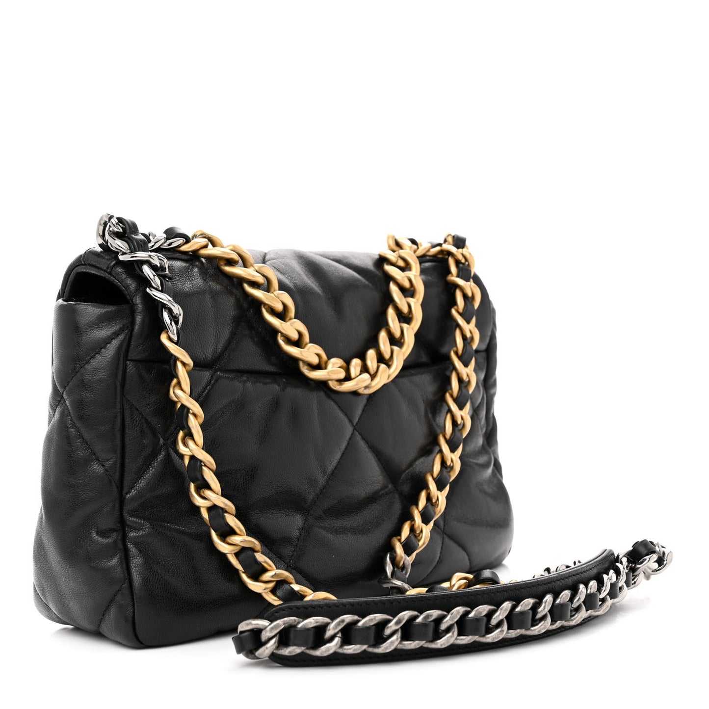 Shiny Goatskin Quilted Medium Chanel 19 Flap Black