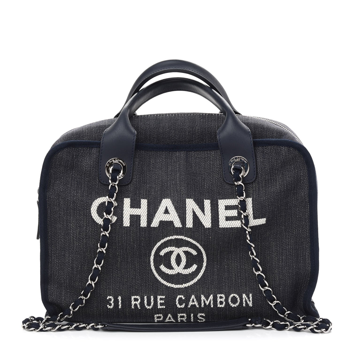 Chanel Denim Deauville Bowling Bag Dark Blue 1 of 10