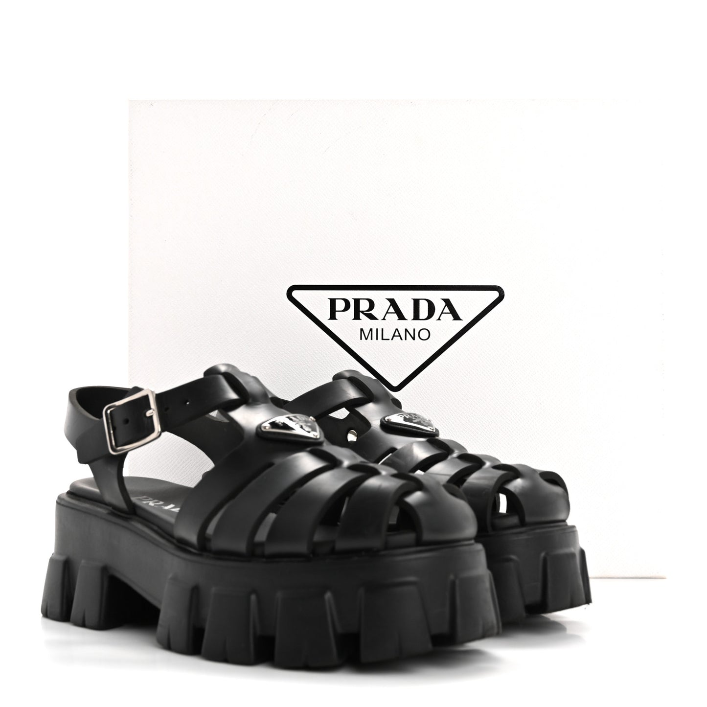 Foam Rubber Triangle Logo Monolith 55mm Cage Sandals 38 Black