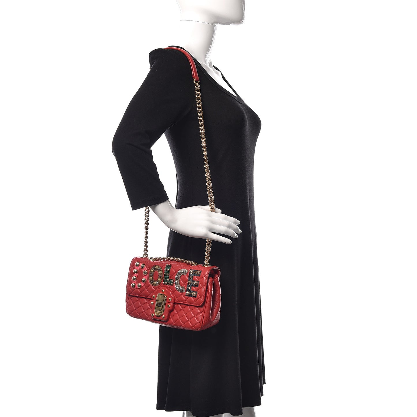 Lambskin Watersnake Embellished Lucia Shoulder Bag Red
