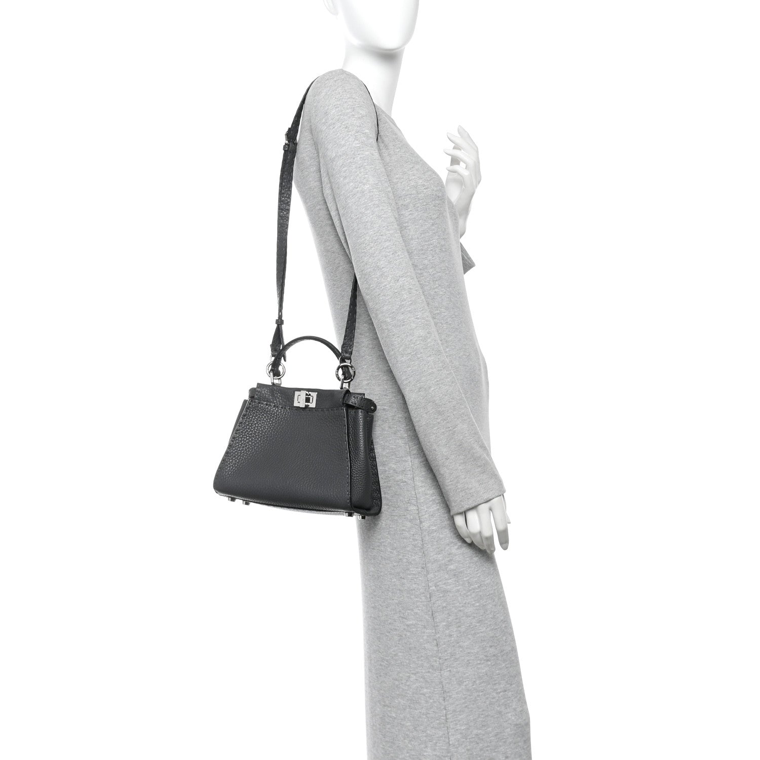 Fendi Cuoio Romano Selleria Bi-Color Mini Peekaboo Iconic Satchel Asfalto Latte 2 of 10